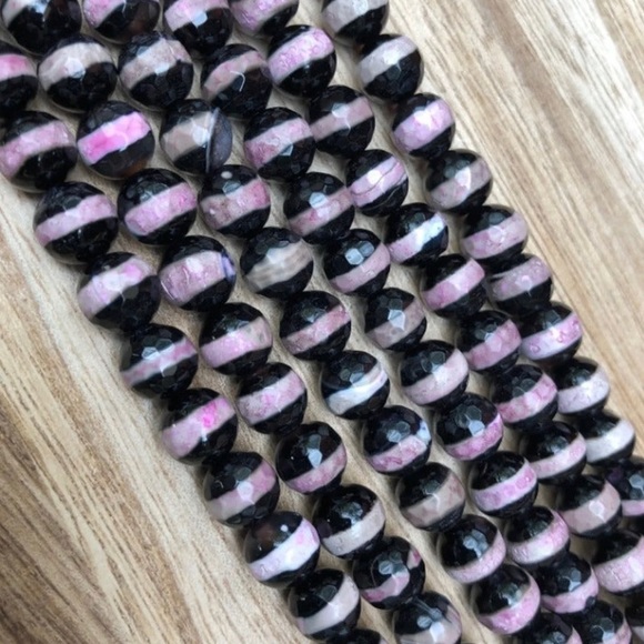 🧿2/$15🧿 ✋🏼Made 8mm Faceted Striped Agate Stone Bracelet w Tie Cover - Picture 13 of 13